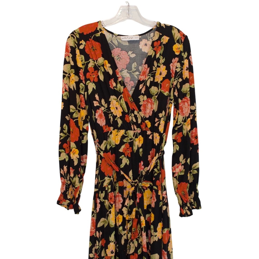 Petal + Pup Maxi Wrap Dress Womens Medium Black Floral Wedding Guest Boho Summer
